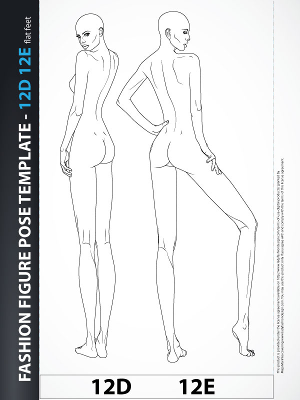 Drawing Fashion - Body Template Illustration 12D12E - Lady Fashion Design